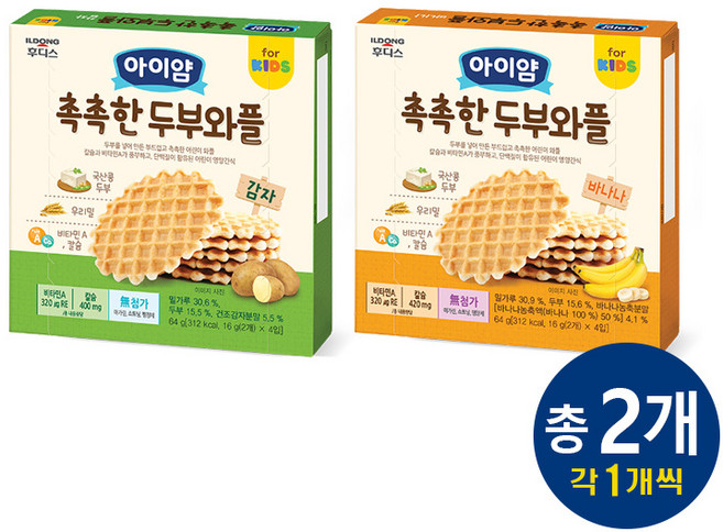 아이얌 두부와플 2종세트, 1세트, 64g, 감자맛+바나나맛