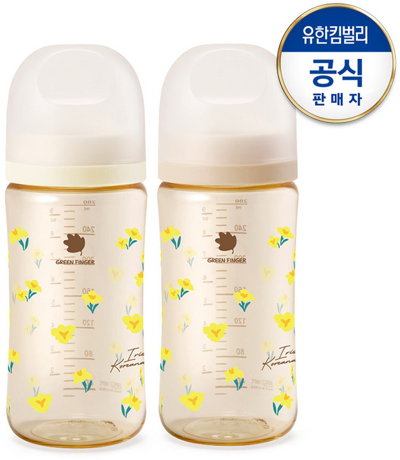 베베그로우 PPSU 노랑붓꽃 젖병 트윈팩 280ml(노꼭지), 280ml, 2개