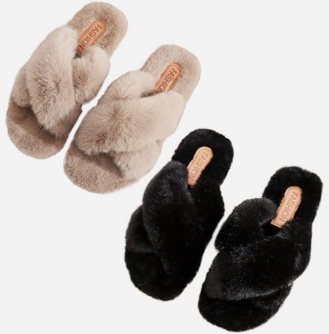 한수위 여성용 토끼 털 슬리퍼 2종 세트