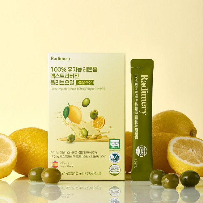 라디메리 100% 유기농 레몬즙 엑스트라버진 올리브오일 레올리샷(2주분), 2박스, 210ml