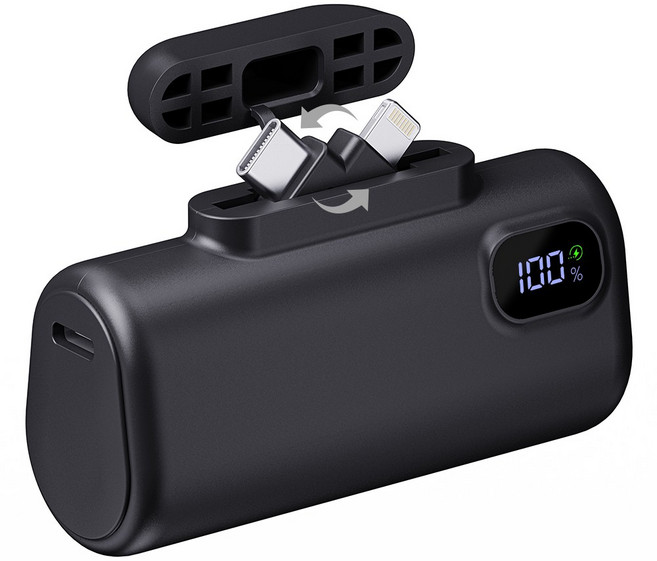 루로 2in1 듀얼단자 도킹형 보조배터리 고속충전 PD 22.5W 5000mAh, 블랙, LU-D051