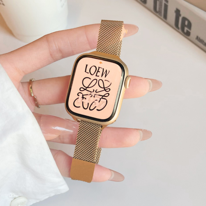 Fegwilde 애플워치 호환 슬림 메탈 자석형 정품밀레니즈 루프 스트랩 46/41/40/38/49/45/44/42mm 11 10 9 8 3 울트라1/2/3 SE1/2/3 밴드, 금색