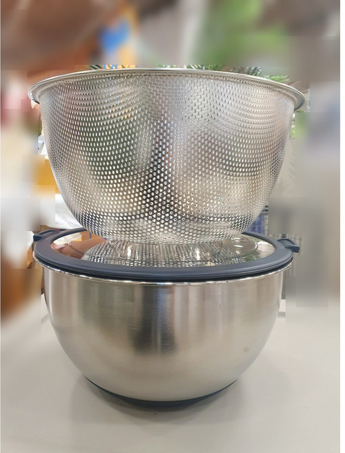 모던하우스 홈쿡준비 올인원 뚜껑 스텐믹싱볼세트 네이비 24cm/4.5L (믹싱볼/채반/뚜껑) CK0524027, 1개