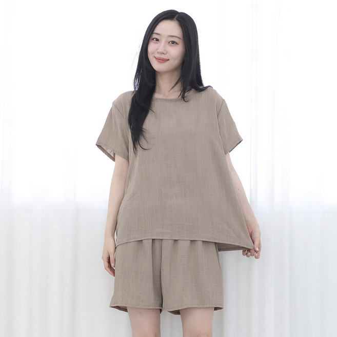 여성 여름 마원단 무지 린넨 잠옷세트 반팔 반바지 상하의 세트 잠옷 여름 시원한 실내복 홈웨어 파자마 파티 주니어 학생 상의 하의 라운드넥 허리밴딩 편한잠옷