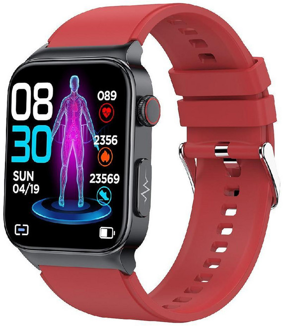 (한국어지원) 간편 자가 건강 체크 비침습 무체혈 혈당 측정 건강관리 HD 디스플레이, 실리콘 레드