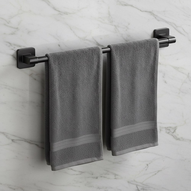 레브홈 튼튼한 무타공 욕실 수건걸이 화장실 수건거치대, 1개, 오닉스블랙