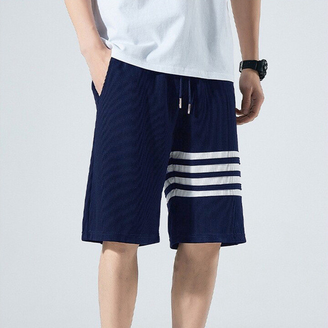 左條紋華夫格休閒短褲