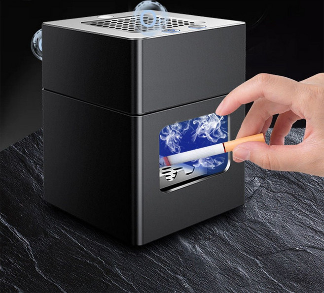 소형 휴대용 재떨이 공기청정기 간접흡연방지기 담배연기냄새제거기, 01 검은색(필터장착), 선물포장