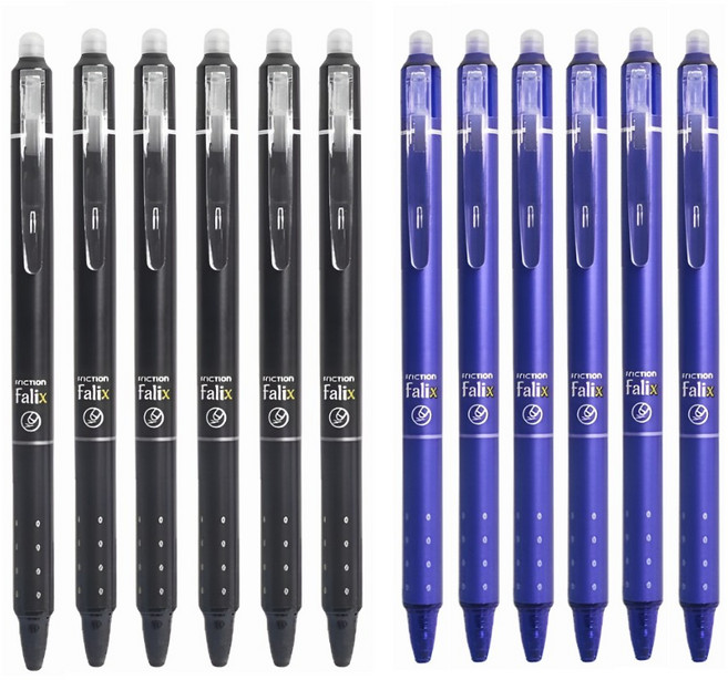 알리오마켓 지워지는 볼펜 0.5mm 블랙 6p + 블루 6p, 12개