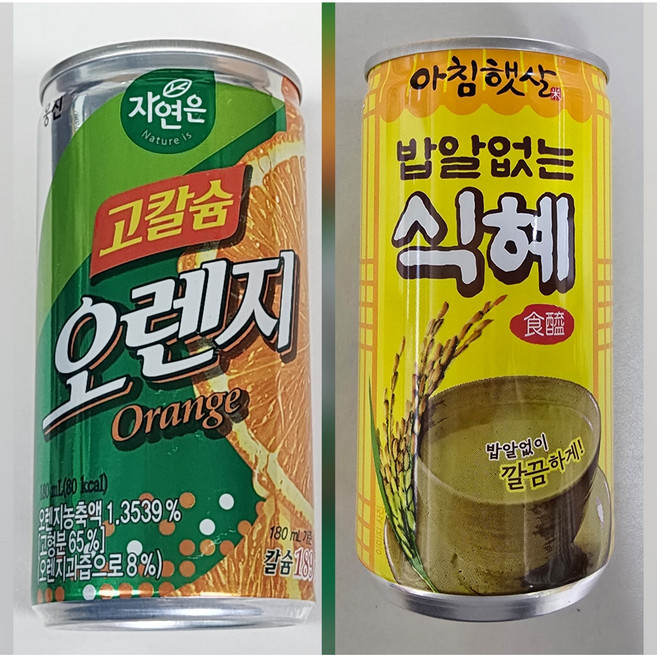 웅진 아침햇살 밥알없는 식혜 180ml + 자연은 고칼슘 오렌지 180ml, 60캔