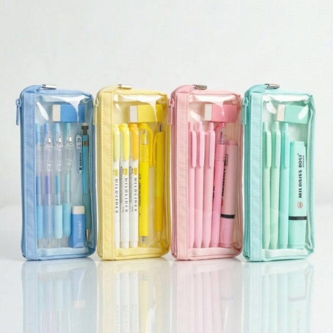 에이플러스랩 투명 PVC 파스텔 펜케이스 파우치, 1개, 스카이