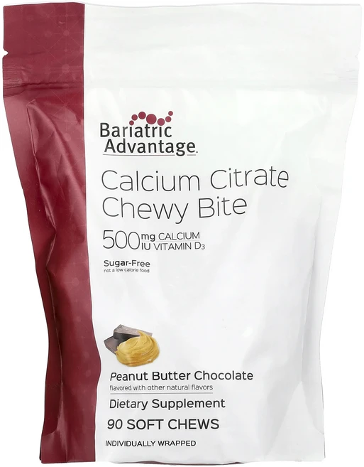 Bariatric Advantage 구연산 칼슘 츄이 바이트 무설탕 피넛 버터 초콜릿 맛 소프트 츄 90개, BariatricAdvantage구연산칼슘츄이바이트무설 - 쿠팡