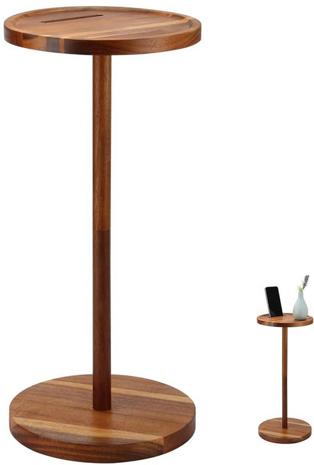 인슈코 아크릴 음료 엔드 테이블 미끄럼 방지 패드가 있는 작은 공간용 투명 거실/침실/화장실/사무실/옥외/비즈니스용 9.8인치 원형 모던 사이드 커피 테이블(아크릴 투명), 목재, 브라운