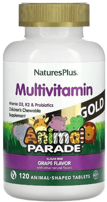 NaturesPlus 애니멀 퍼레이드 골드 어린이용 츄어블 서플리먼트 체리맛 120정 - 성장기 종합 영양 지원 1개 (원산지 미국) - 쿠팡