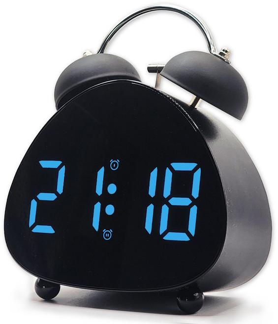 윙고 탁상 알람 시계 LED 무소음 시끄러운자명종, 삼각형 블랙