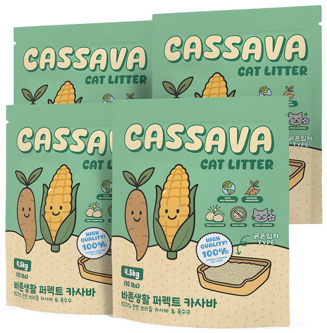 바른생활 퍼펙트 브라질 카사바 고양이모래, 굵은입자, 4개, 4.5kg