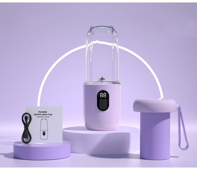 무선 소형 블렌더 숫자 디스플레이 과일 주스 밀크쉐이크 유아식 한 번의 버튼으로 해결 여행용 휴대용 믹서기, 자주색