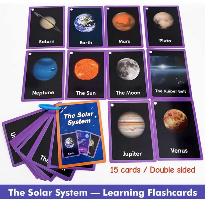 FunnyLand FlashCards 動物昆蟲雙面單字卡 48張 英文認知學習卡, 1個, 15張行星卡