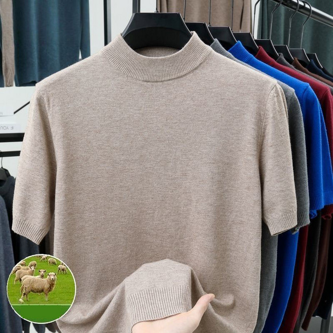 녕동 남성 심플 반폴라 반팔 니트티 슬림핏 반팔 이너 스웨터 추동 반팔티