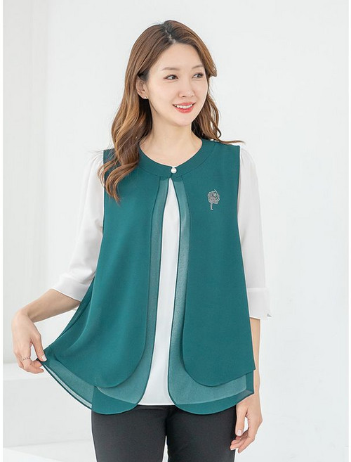 모슬린 엄마옷 조끼 쉬폰 이중 MQG126701 마담 미시 중년여성 빅사이즈 할머니옷 50대 60대 70대