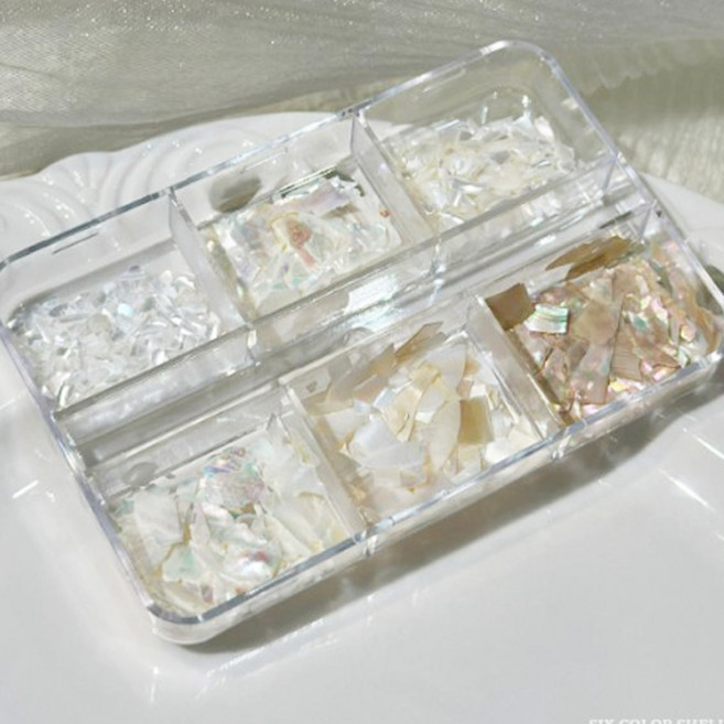 셀프네일 천연 자개 파츠 믹스 6종 세트 젤네일아트 오팔 자개 네일아트 재료, 1개, 03번 화이트자개