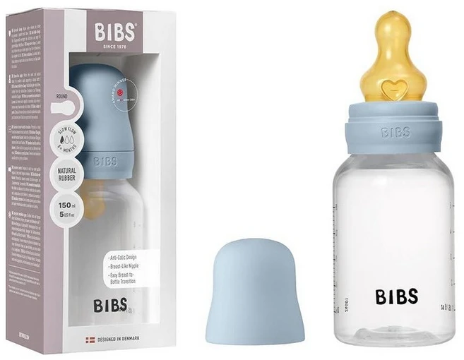 BIBS 아기 젖병 150ml 천연 고무 라텍스 젖꼭지 - 배앓이 방지 BPA 프리 둥근 젖꼭지 느린 흐름 가볍고 간편한 세척 0세 이상 신생아에게 적합 - 아이보리, 베이비 블루 | 고무 - 쿠팡