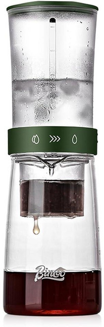 콜드 브루 커피 메이커 450ml-Bincoo 고붕규산 유리 아이스 드립 브루어 조절 가능한 듀얼 콘센트 속도 일정한 압력 브루잉, 초록색
