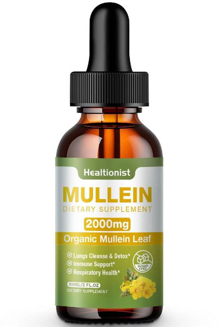 Healtionist 뮬레인 드롭스 2팩 - 잎 추출물 액상 4 fl oz 비건, 2 Fl Oz(1팩)