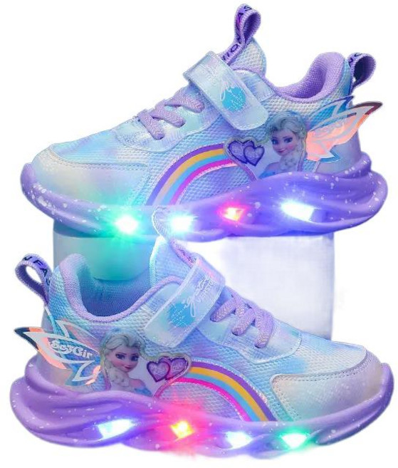 셀럽당 소녀용 겨울왕국 LED 운동화 겨울 엘사 공주 퍼 주니어화