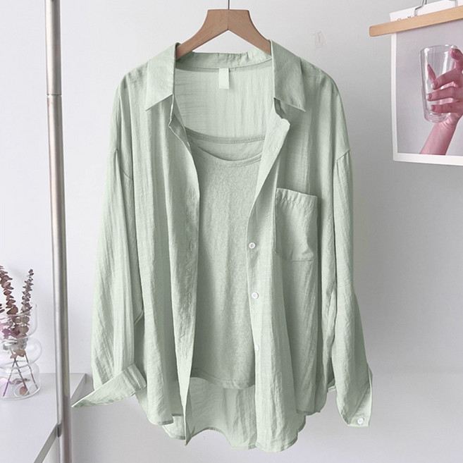 메이킹유 긴팔 남방 블라우스 카라넥 얇은셔츠 자외선차단 W83102모이지셔츠