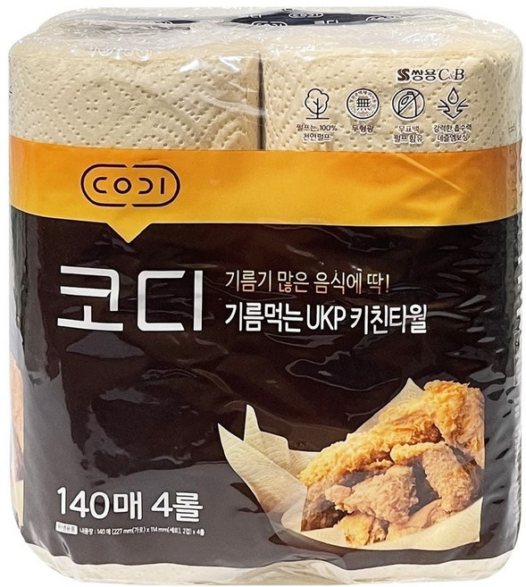 코디 기름먹는 UKP 키친타월 140매 4롤 -O_187999EA