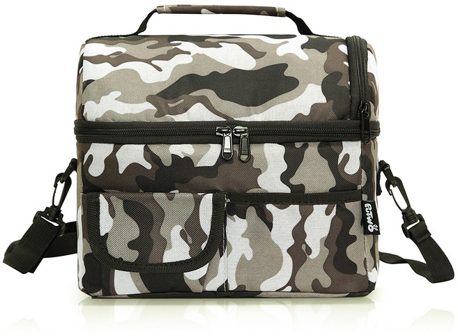 퍼투 인슐레이티드 런치 백 어드저스터블 숄더 스트랩 포함 보온보냉가방 8L, Camfoulage Grey