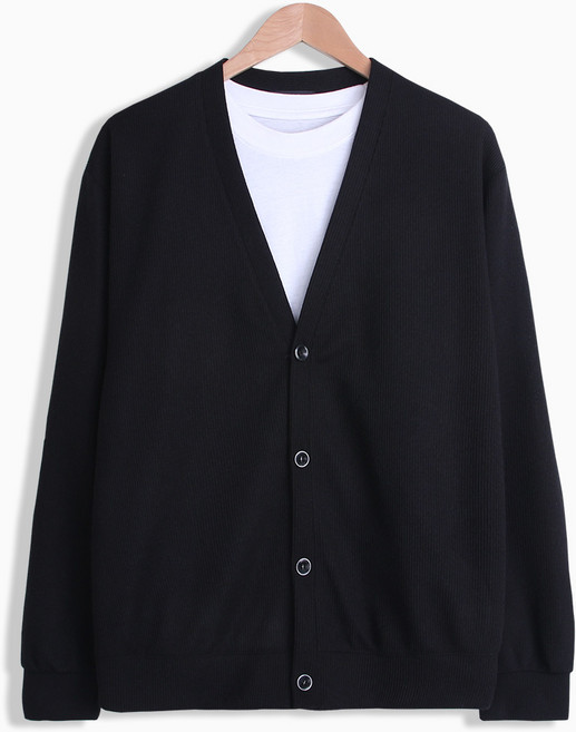 더베이직샵 세미오버 골지 솔리드 브이넥 베이직 니트 기본 가디건
