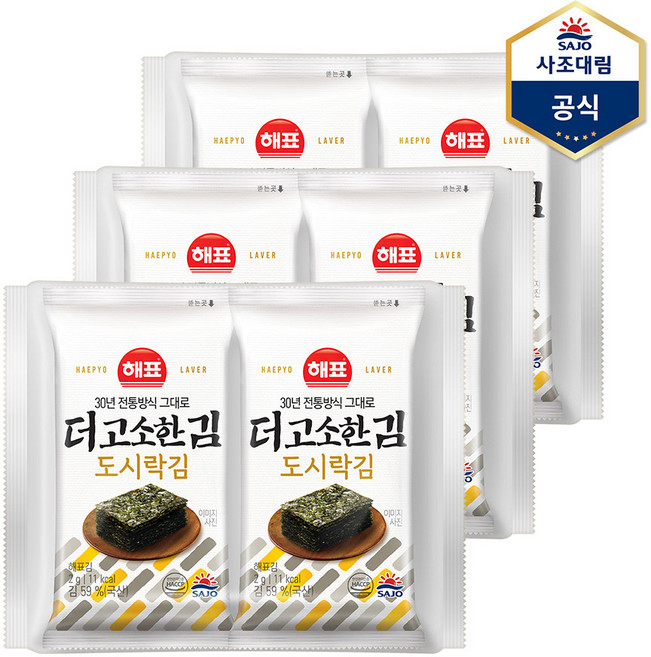[사조] 김8절8매(10봉) X 3개 도시락김조미김, 6개, 단품, 60g