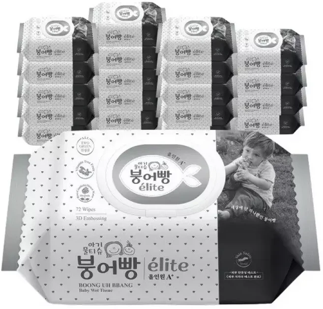 붕어빵 아기물티슈 엘리트 올인원 72매 캡 x 20팩, 1개