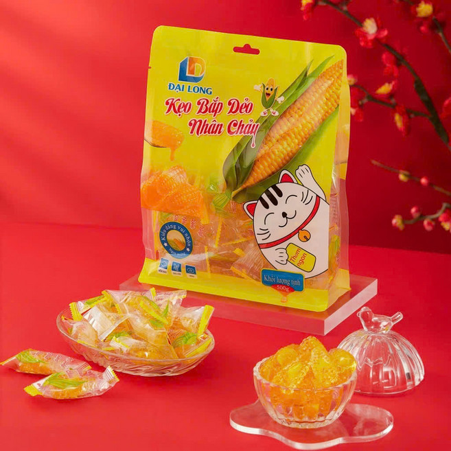 Dai Long 다이롱 어린 시절 쫄깃한 옥수수 캔디 keo bap ngo deo nhan chay, 5개, 500g