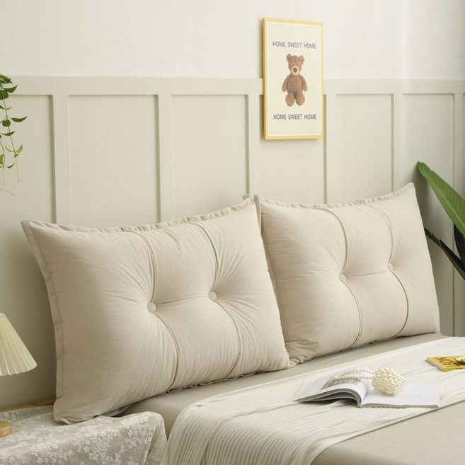 牀頭靠墊 軟包 榻榻米靠枕 雙人 沙發抱枕 護腰大靠背 可拆洗, 象牙色-不可拆洗（組合壓線款）,長120*高60*厚18CM(60組合）