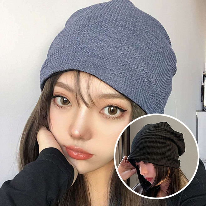 예삐스토어 1+1 격자 원단 무지 두건 비니 루즈핏 주름 모자