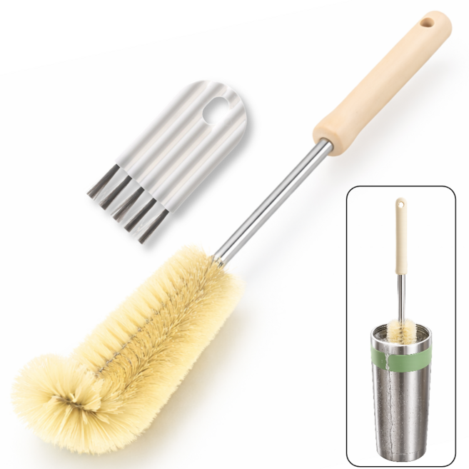 아마폴라 텀블러세척솔 젖병세척솔 긴 물병 청소 브러쉬, 1세트, 내츄럴베이지