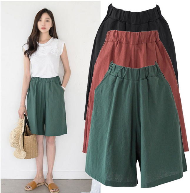 아웃사이즈BA9700-1 빅사이즈 린넨 밴딩 통 반바지 저가원단 아님