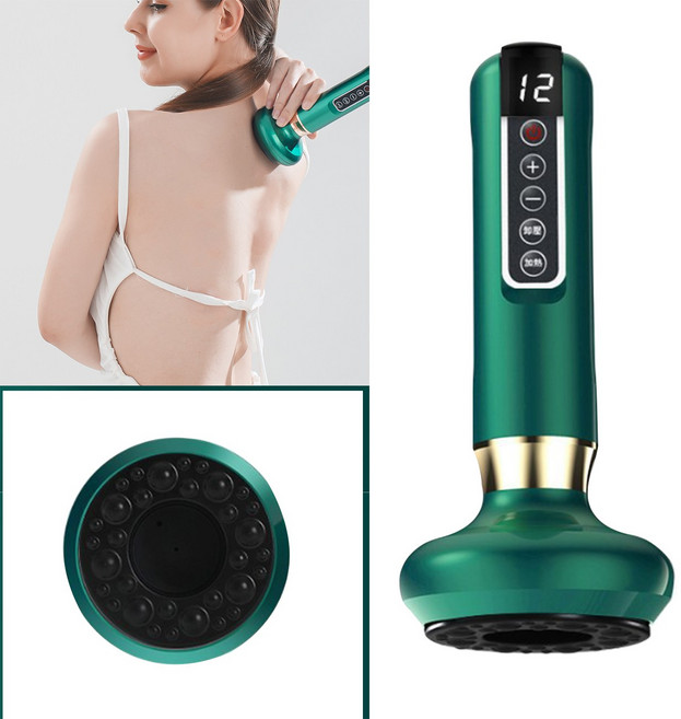 스마트 호흡 온열 마사지기 12단조절 원터치배기 부항 어깨 마사지기, 녹색