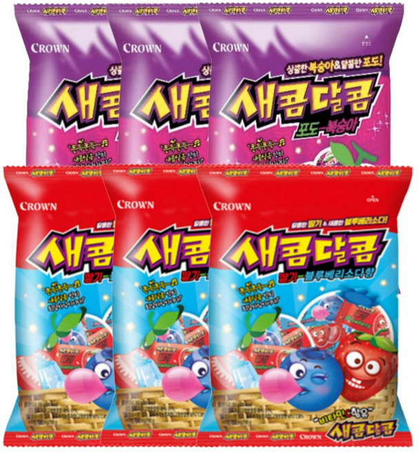 새콤달콤 대용량 200g 포도복숭아 딸기블루베리소다향 학교 간식, 6개
