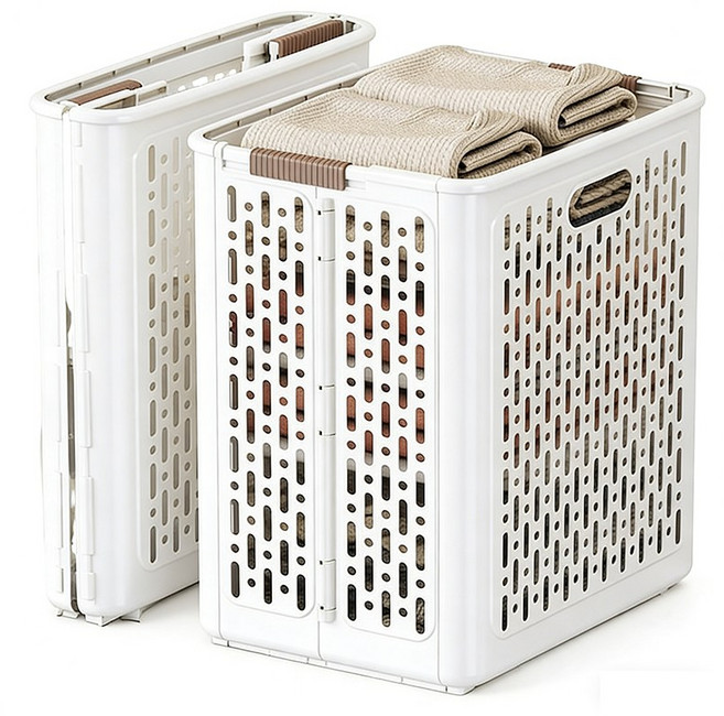 접이식 초대용량 이동식 수납 바구니 빨래통 세탁 빨래바구니 대형 YHY, 화이트