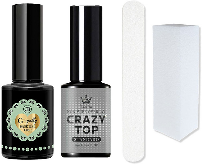그라시아 진비 지젤리베이스14ml+스탠다드탑14ml+네일파일+샌딩블럭, 1개, 14g, 지젤리베이스+스탠다드탑+네일파일+샌딩블럭