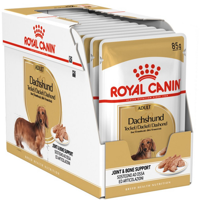 로얄캐닌 닥스훈트 어덜트 파우치 85g 12팩 / 반려견품종별 성년기 습식사료 / ROYAL CANIN, 12개, 닭