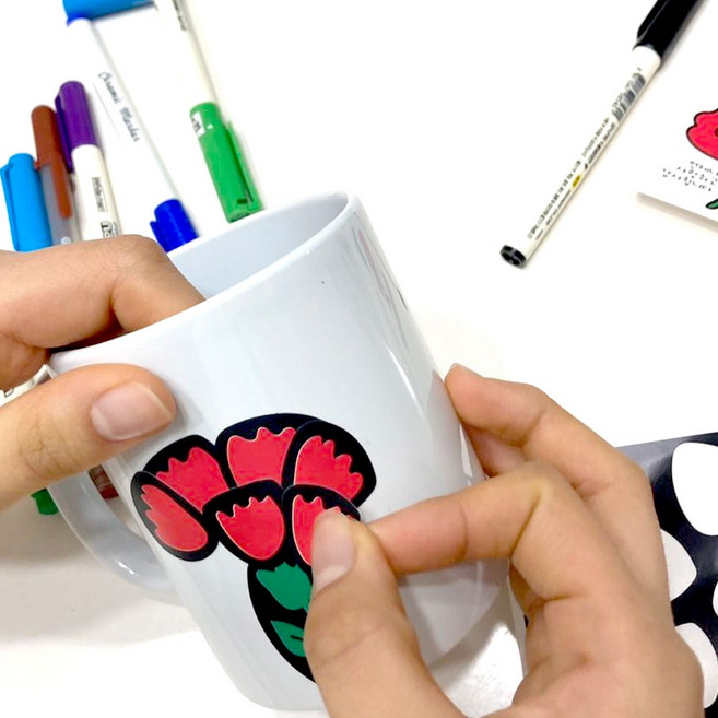 픽토르 카네이션 그림그리기 머그컵 만들기 스티커 어버이날 유치원 어린이집 늘봄학교 미술놀이 방과후 단체 체험 프로그램, 1개