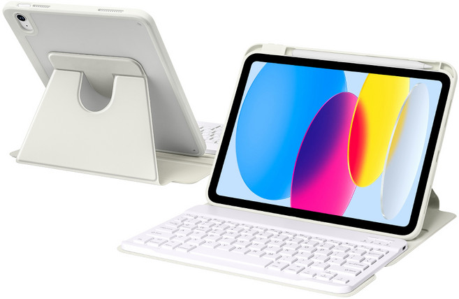 DUNNO 360도 회전 탈착식 블루투스 아이패드 키보드 케이스, 1개, 베이지