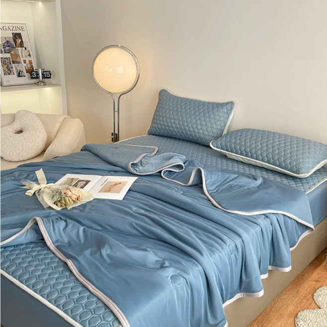 클라우드벨 쿨감 실크 순색 라텍스 에어컨 이불 세트 에어컨 이불/침대 커버/베개커버세트