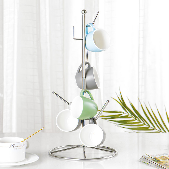 원기화 304 스테인리스강 머그트리 컵걸이 컵정리대, 1개, 실버