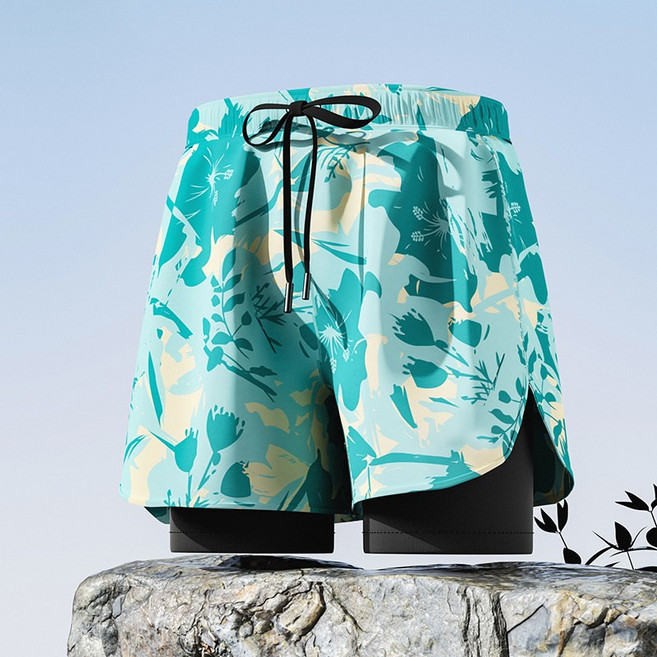 男士雙層寬鬆大碼速乾防尷尬沙灘短褲